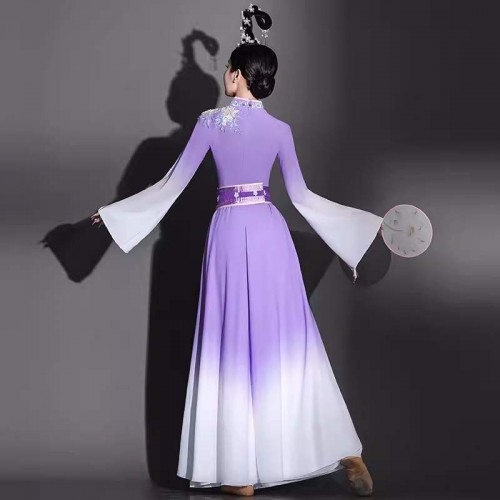 Purple Gradient chinese folk Classical dance costumes for women girls Hanfu Umbrella Dance Empress dance  Drama film Art Examination Solo Dance wear
